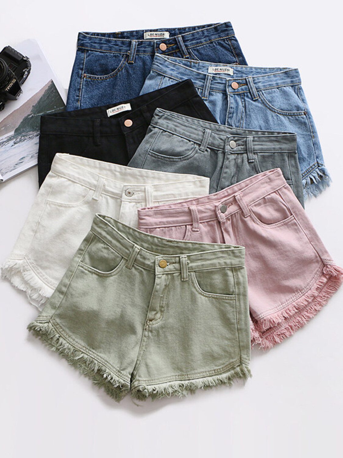 Shorts Denim Frayed - Shorts in denim a vita alta