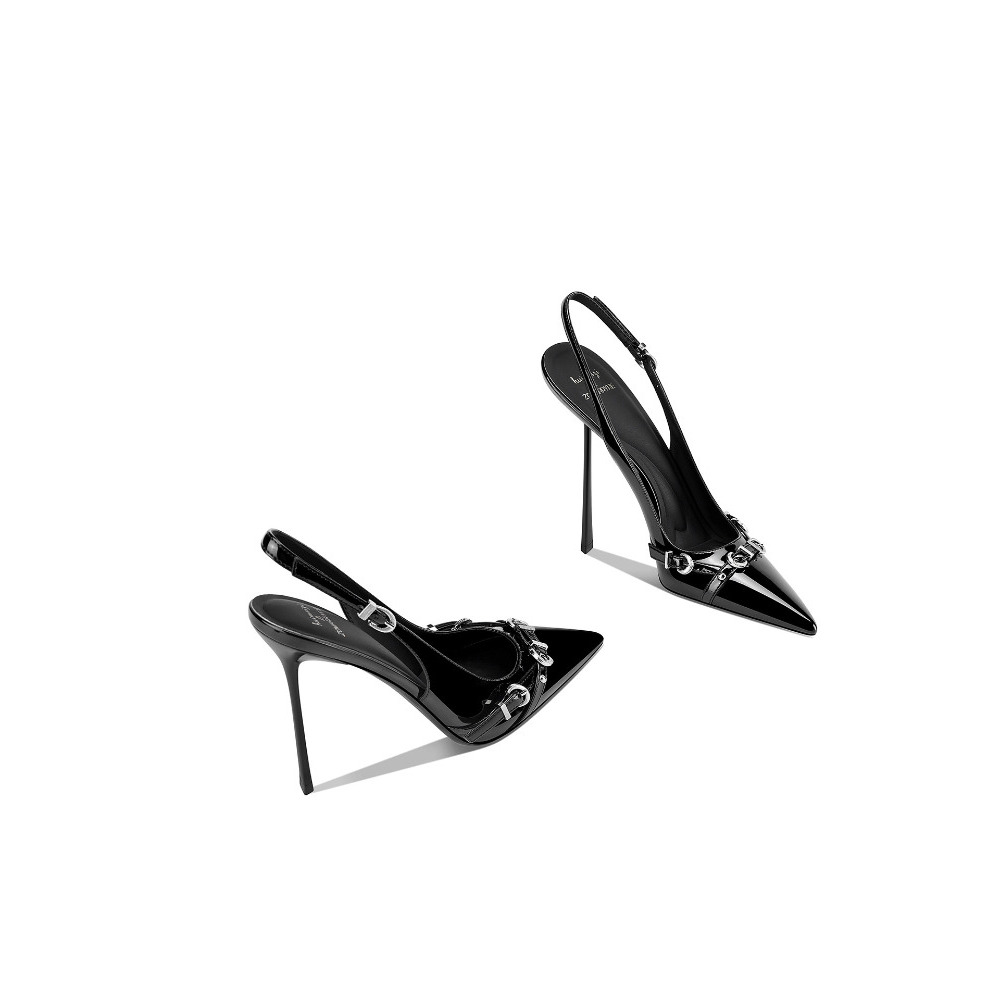 Sandal Strappy Heeled - Sandali Neri alla Moda con Punta