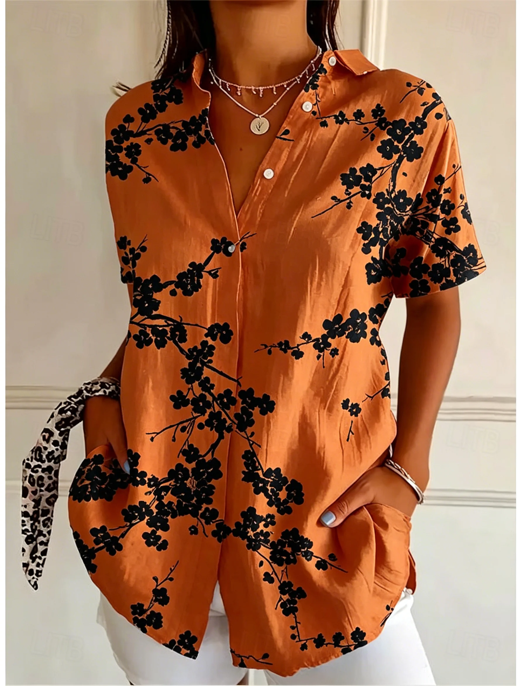 Romper Floral Print - Camicia Casual da Donna a Maniche